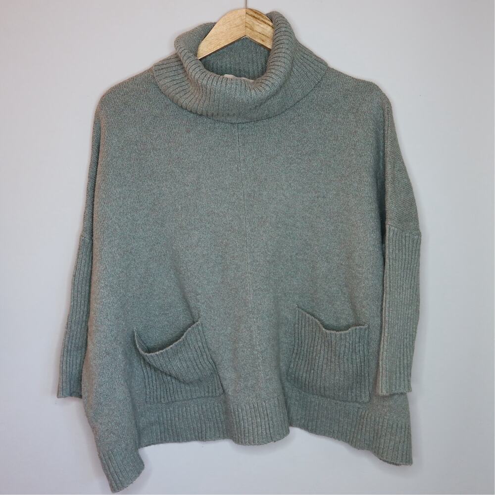 LOFT Sage Green Cowl Neck Poncho Sweater Chunky Knit Pocket XS